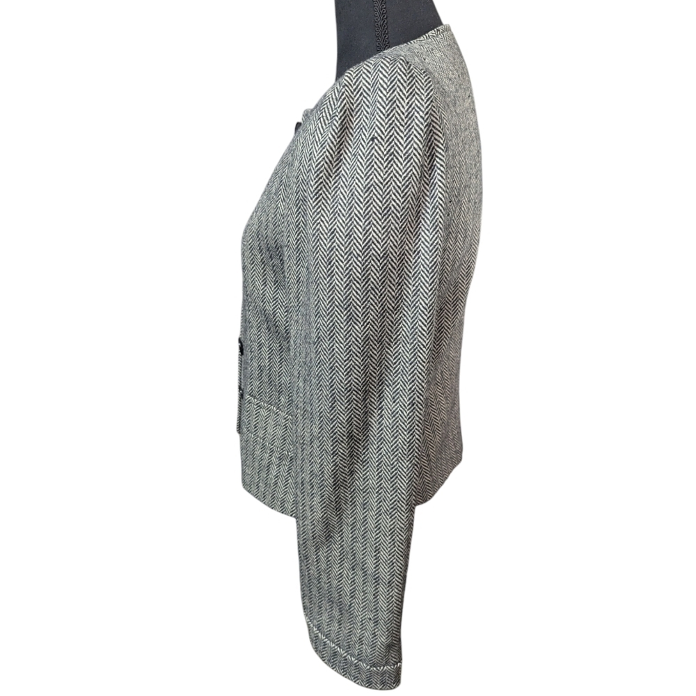 Vintage 80s Cashmere Wool Herringbone Puff Shoulder Cropped Jacket Sz 4 - Picture 10 of 15
